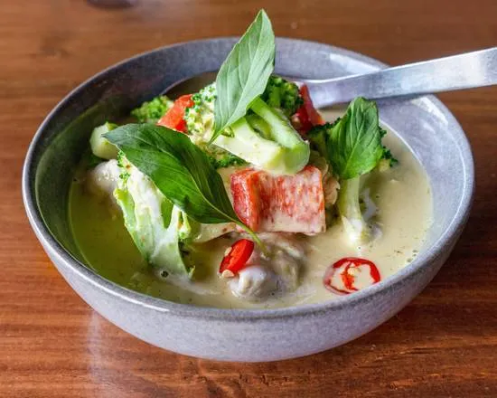 Thai green curry in coconut milk.